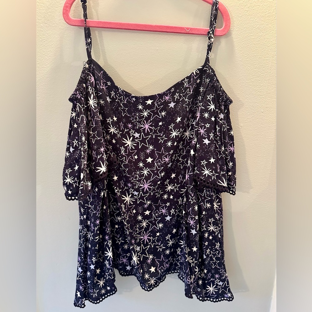 Seed Teen flutter sleeve tank with star pattern. Navy blue/black & purple/white.